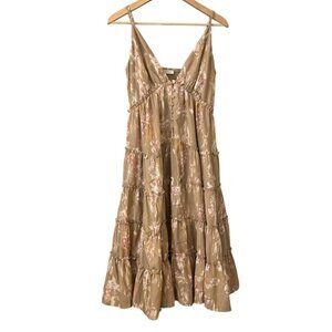 Women Boho Midi Dress Size Large Ikat Tiered Flowy Cottagecore Coastal Cowgirl